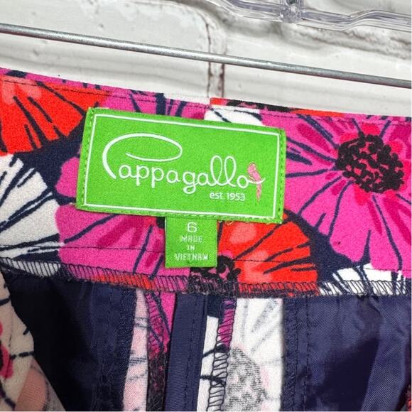 Pappagallo Wms 6 Pink Red Poppy Floral Print Stretch Knit Ankle Pants Modern - Picture 3 of 10